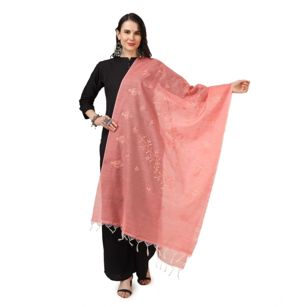 Women's Cotton Embroidered Dupatta (Peach, Length:  2.25 to 2.50 Mtr)