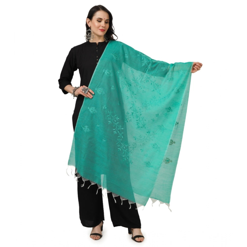 Women's Cotton Embroidered Dupatta (Turquoise, Length:  2.25 to 2.50 Mtr)