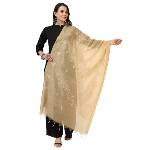 Women's Cotton Embroidered Dupatta (Gold, Length:  2.25 to 2.50 Mtr)