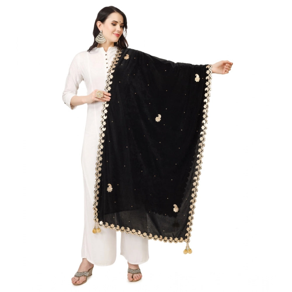 Women's Velvet Gotta Patti Dupatta (Black, Length:  2.25 to 2.50 Mtr)