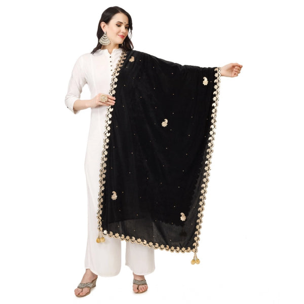 Women's Velvet Gotta Patti Dupatta (Black, Length:  2.25 to 2.50 Mtr)