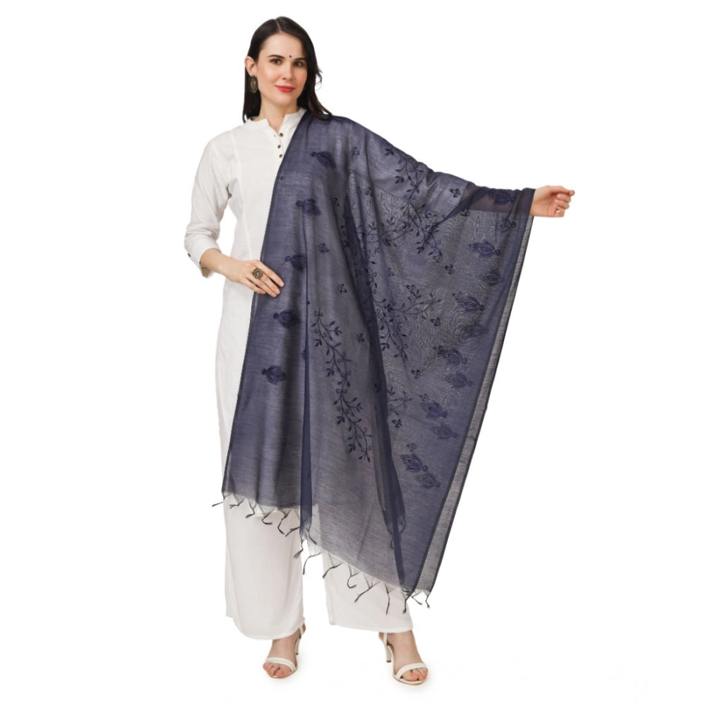 Women's Cotton Embroidered Dupatta (Dark Blue, Length:  2.25 to 2.50 Mtr)