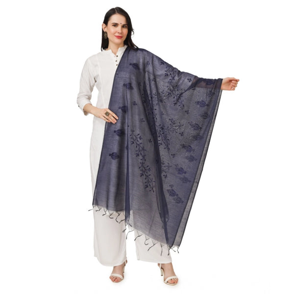 Women's Cotton Embroidered Dupatta (Dark Blue, Length:  2.25 to 2.50 Mtr)