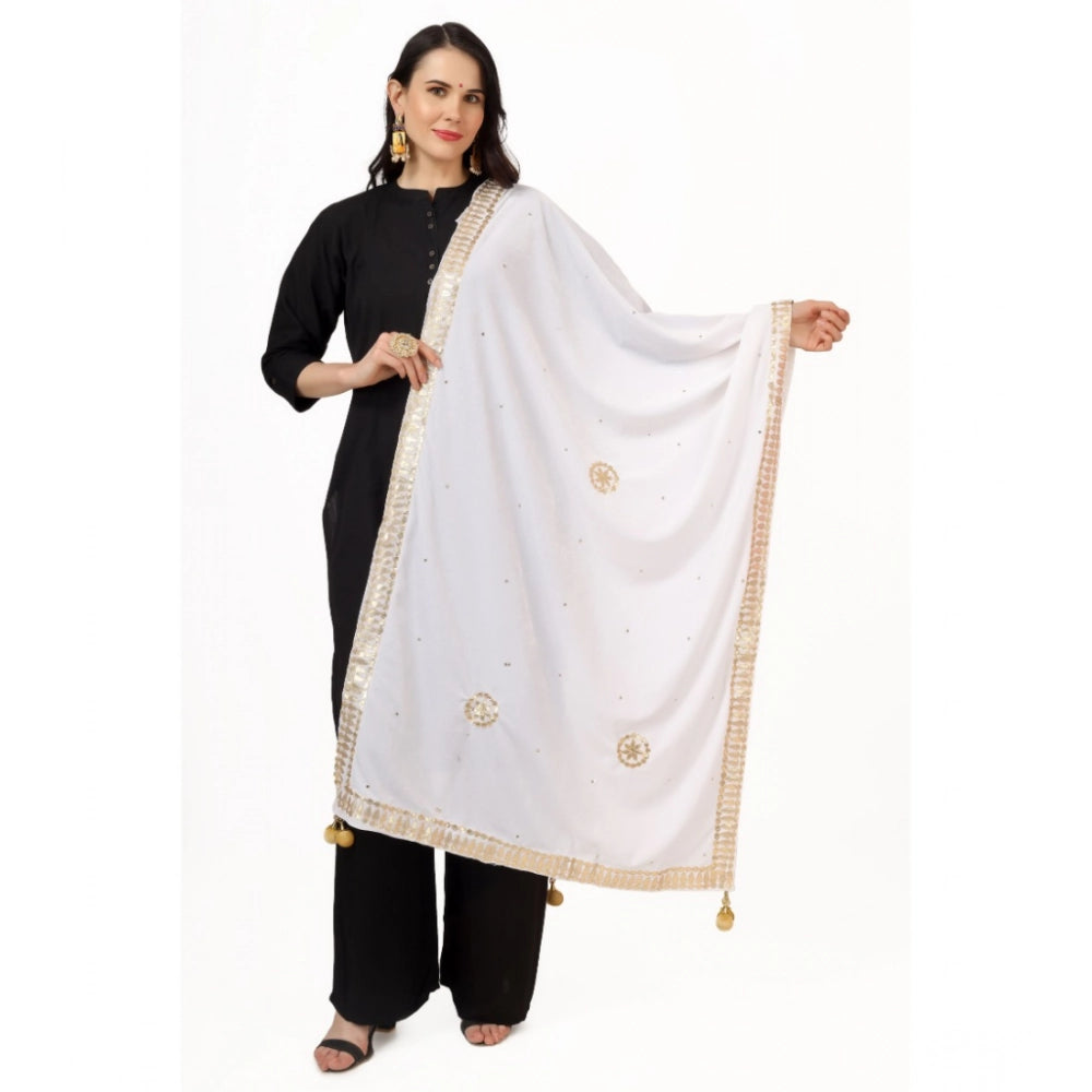 Women's Velvet Gotta Patti Dupatta (White, Length:  2.25 to 2.50 Mtr)