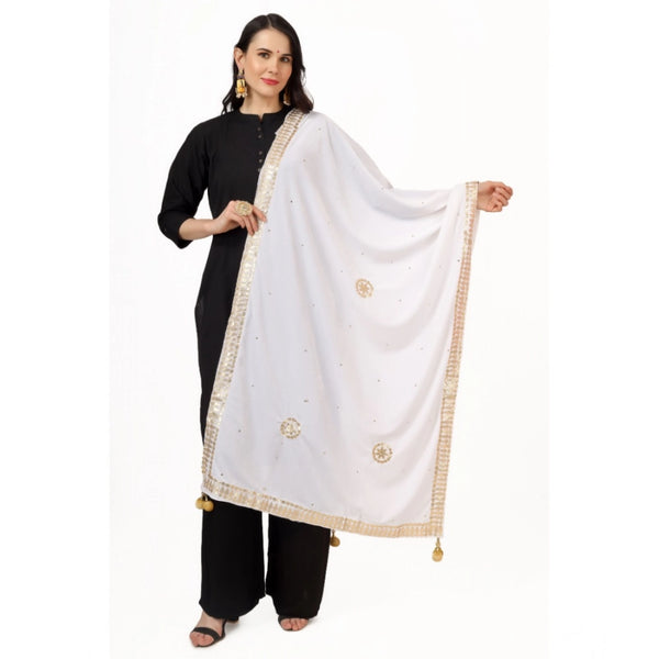 Women's Velvet Gotta Patti Dupatta (White, Length:  2.25 to 2.50 Mtr)