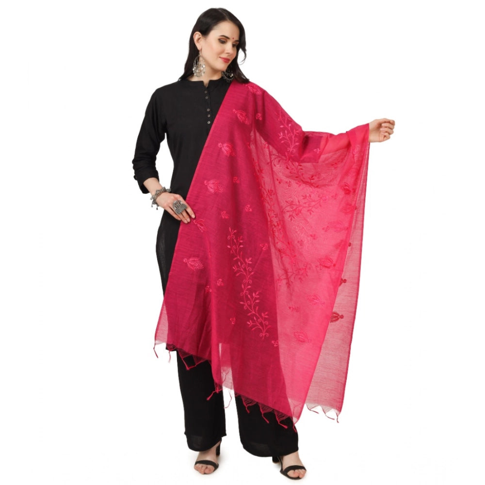 Women's Cotton Embroidered Dupatta (Maroon, Length:  2.25 to 2.50 Mtr)