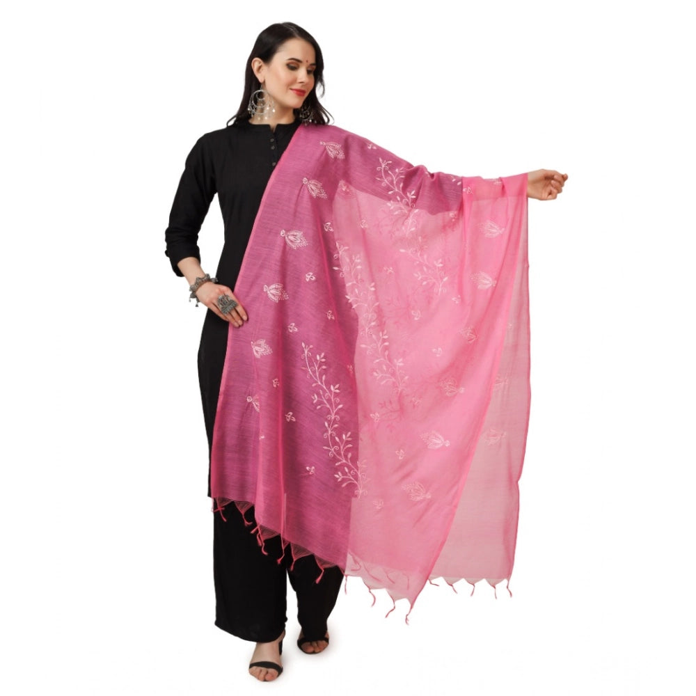 Women's Cotton Embroidered Dupatta (Pink, Length:  2.25 to 2.50 Mtr)