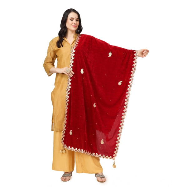 Women's Velvet Gotta Patti Dupatta (Maroon, Length:  2.25 to 2.50 Mtr)
