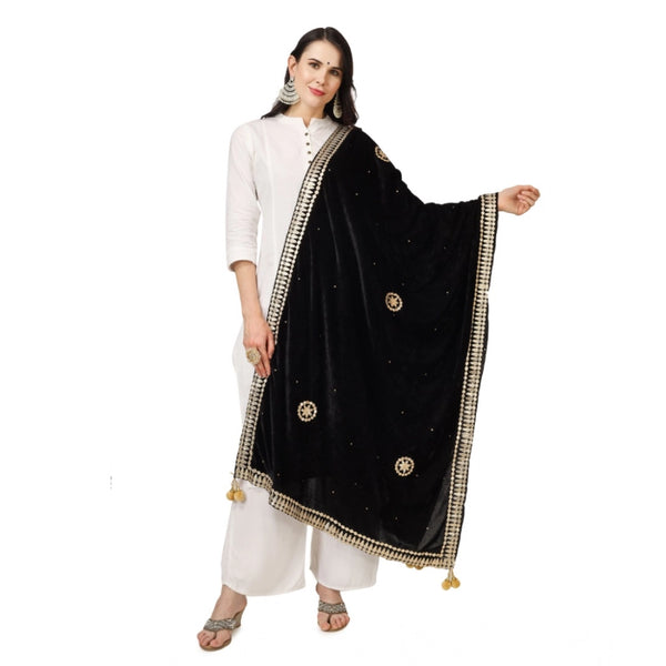Women's Velvet Gotta Patti Dupatta (Black, Length:  2.25 to 2.50 Mtr)