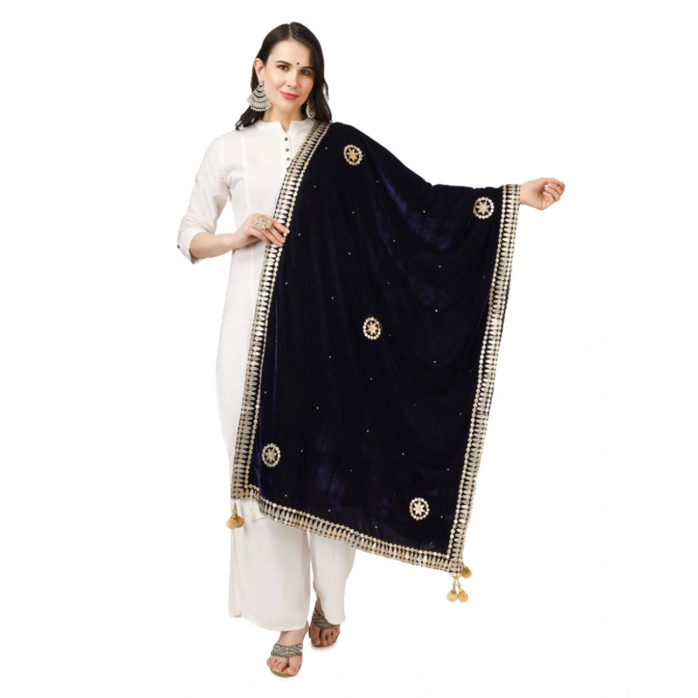 Women's Velvet Gotta Patti Dupatta (Blue, Length:  2.25 to 2.50 Mtr)