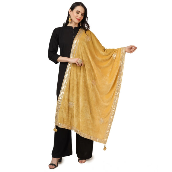 Women's Velvet Gotta Patti Dupatta (Yellow, Length:  2.25 to 2.50 Mtr)