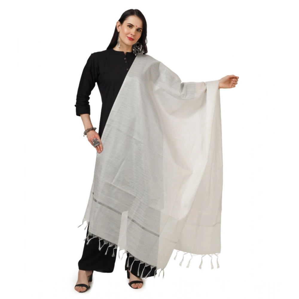 Women's Chanderi Solid Dupatta (White, Length:  2.25 to 2.50 Mtr)