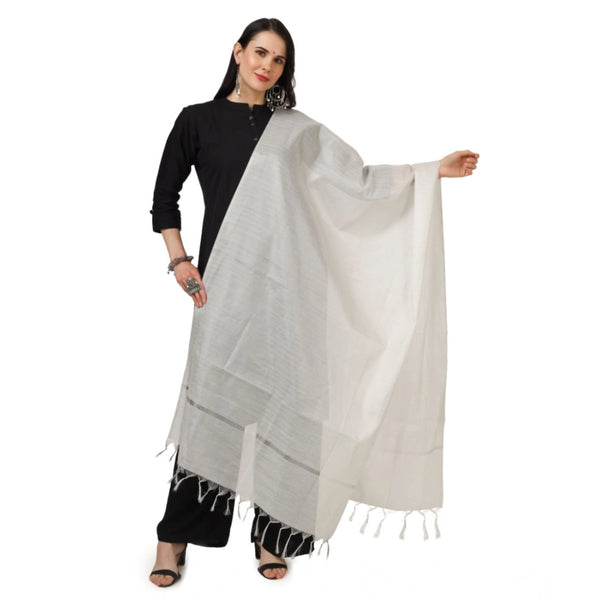 Women's Chanderi Solid Dupatta (White, Length:  2.25 to 2.50 Mtr)