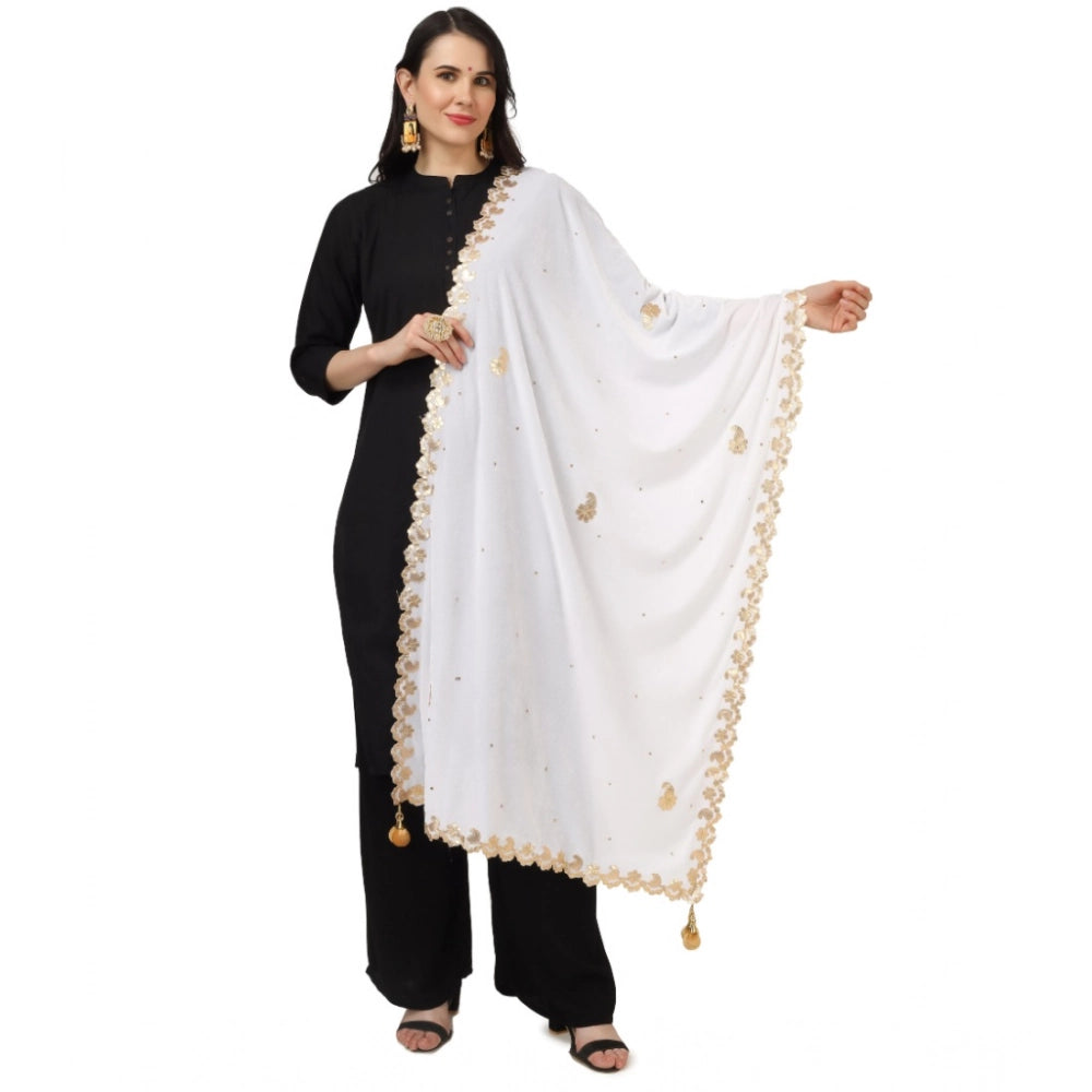 Women's Velvet Gotta Patti Dupatta (White, Length:  2.25 to 2.50 Mtr)