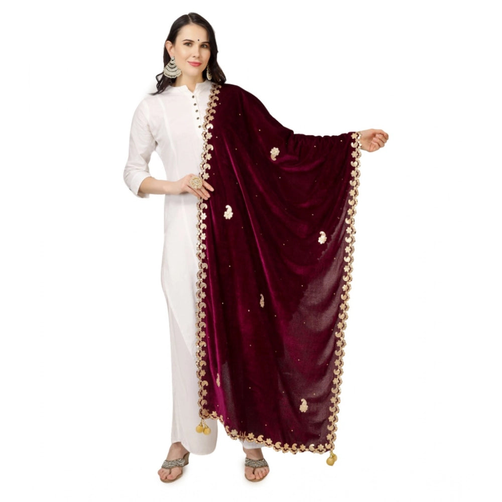 Women's Velvet Gotta Patti Dupatta (Purple, Length:  2.25 to 2.50 Mtr)