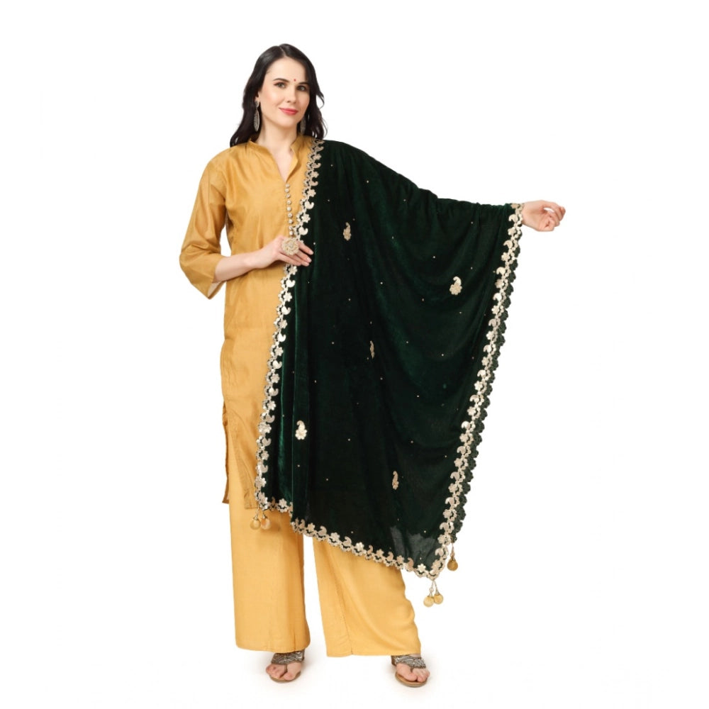 Women's Velvet Gotta Patti Dupatta (Green, Length:  2.25 to 2.50 Mtr)