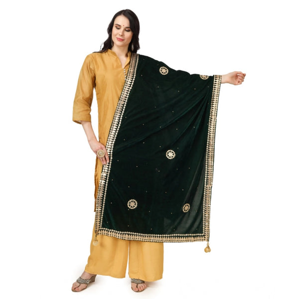 Women's Velvet Gotta Patti Dupatta (Green, Length:  2.25 to 2.50 Mtr)