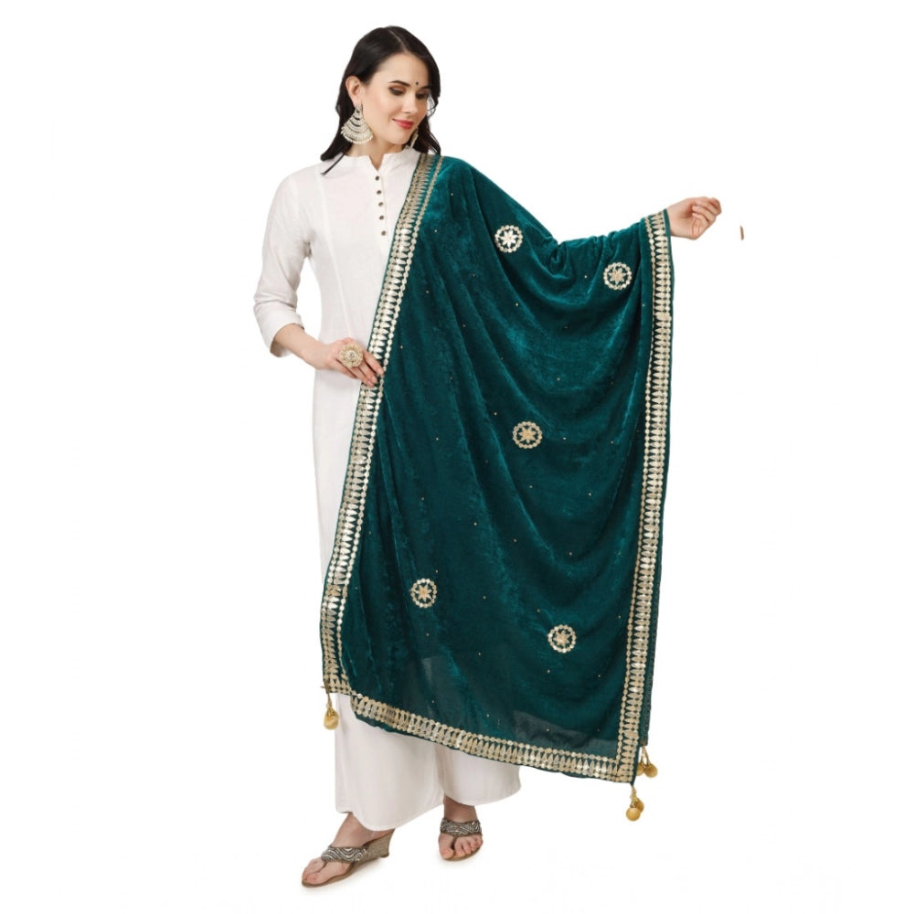 Women's Velvet Gotta Patti Dupatta (Dark Green, Length:  2.25 to 2.50 Mtr)