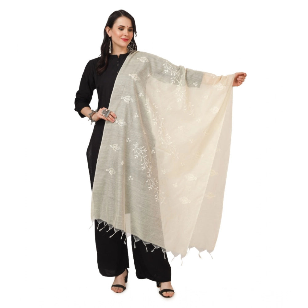 Women's Cotton Embroidered Dupatta (Off-White, Length:  2.25 to 2.50 Mtr)