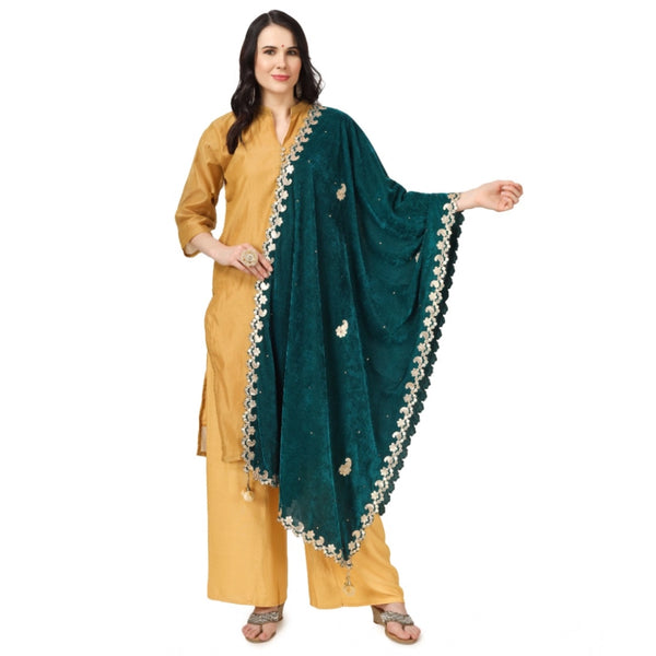 Women's Velvet Gotta Patti Dupatta (Dark Green, Length:  2.25 to 2.50 Mtr)