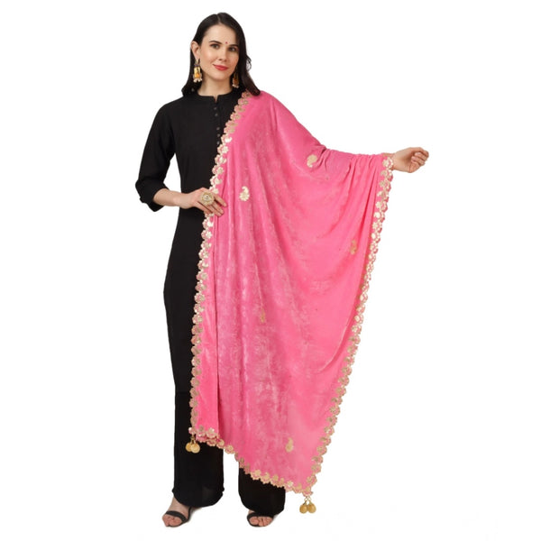 Women's Velvet Gotta Patti Dupatta (Pink, Length:  2.25 to 2.50 Mtr)