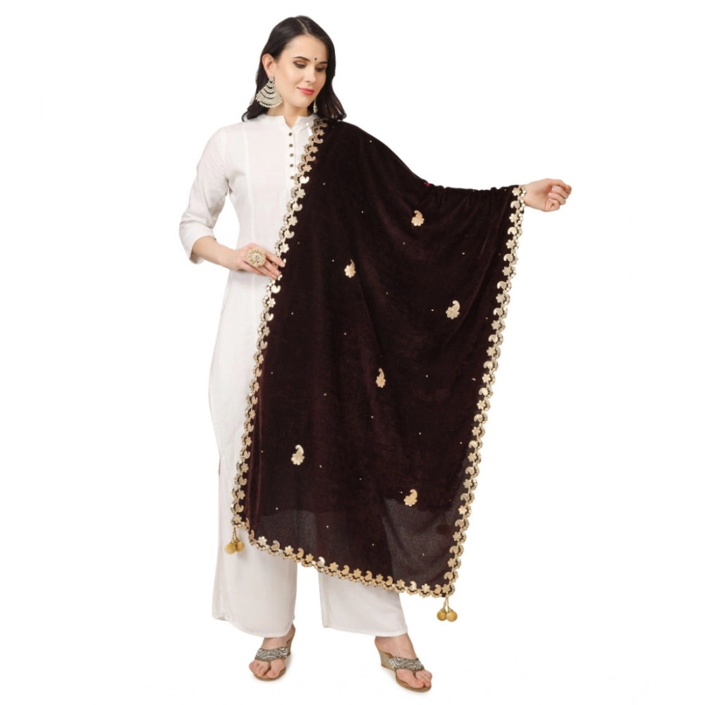 Women's Velvet Gotta Patti Dupatta (Brown, Length:  2.25 to 2.50 Mtr)