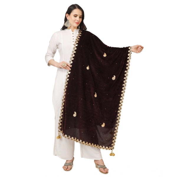 Women's Velvet Gotta Patti Dupatta (Brown, Length:  2.25 to 2.50 Mtr)