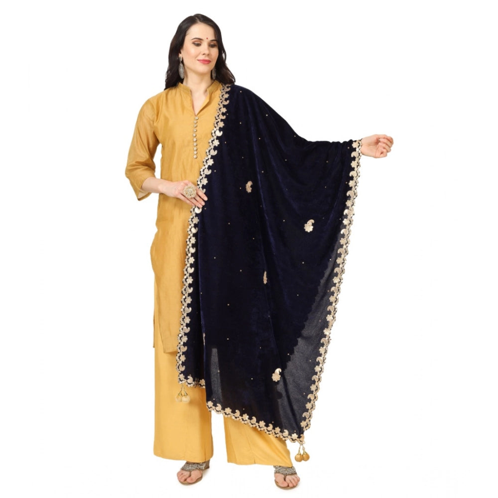 Women's Velvet Gotta Patti Dupatta (Blue, Length:  2.25 to 2.50 Mtr)