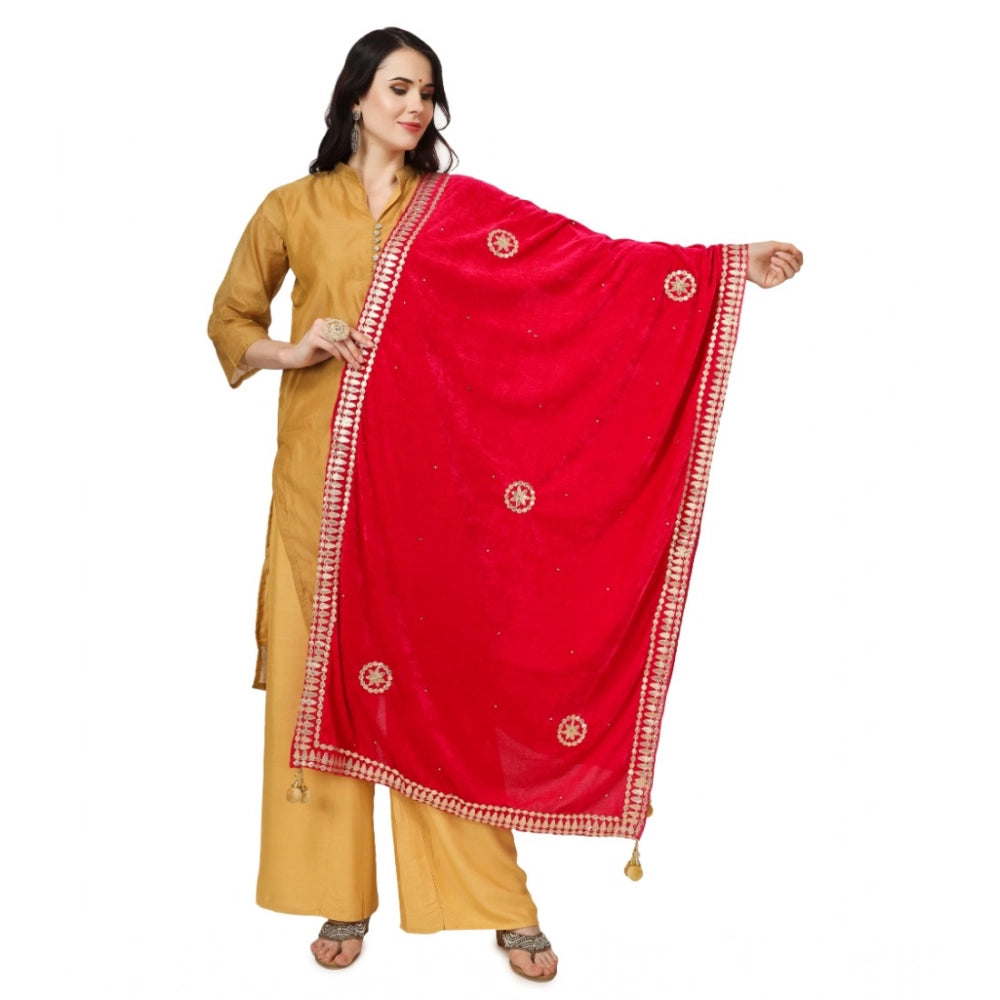 Women's Velvet Gotta Patti Dupatta (Pink, Length:  2.25 to 2.50 Mtr)