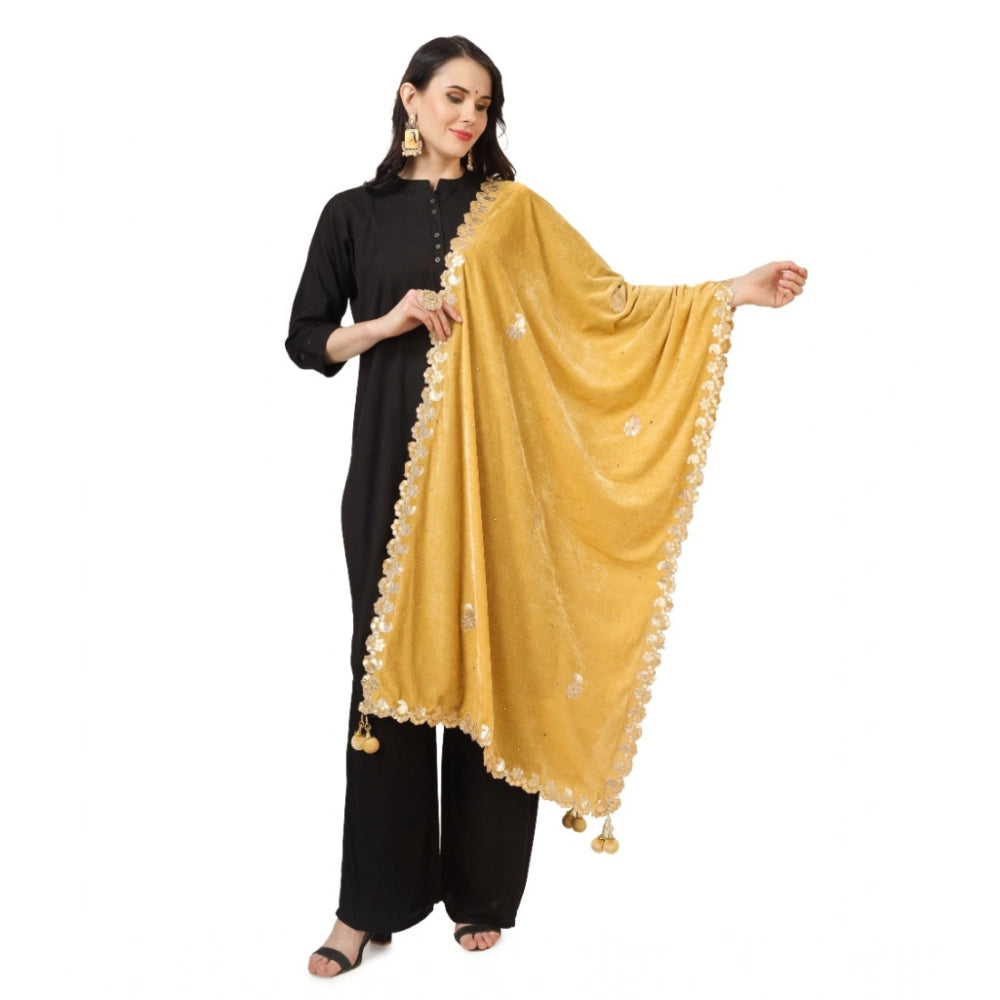 Women's Velvet Gotta Patti Dupatta (Yellow, Length:  2.25 to 2.50 Mtr)