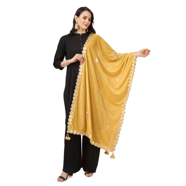 Women's Velvet Gotta Patti Dupatta (Yellow, Length:  2.25 to 2.50 Mtr)