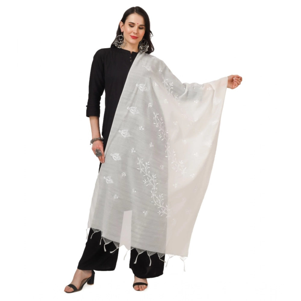 Women's Cotton Embroidered Dupatta (White, Length:  2.25 to 2.50 Mtr)