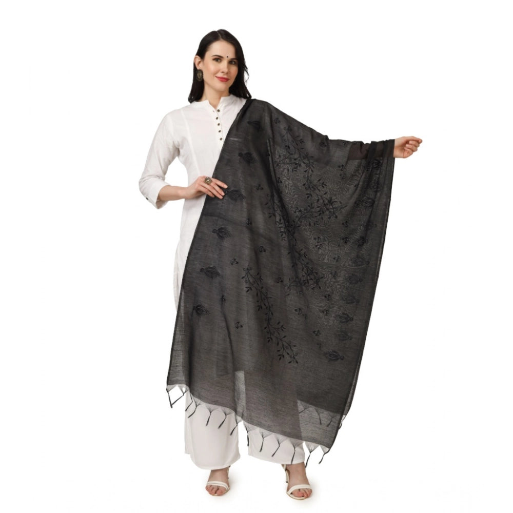 Women's Cotton Embroidered Dupatta (Black, Length:  2.25 to 2.50 Mtr)