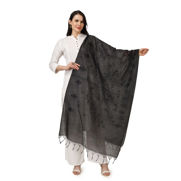 Women's Cotton Embroidered Dupatta (Black, Length:  2.25 to 2.50 Mtr)