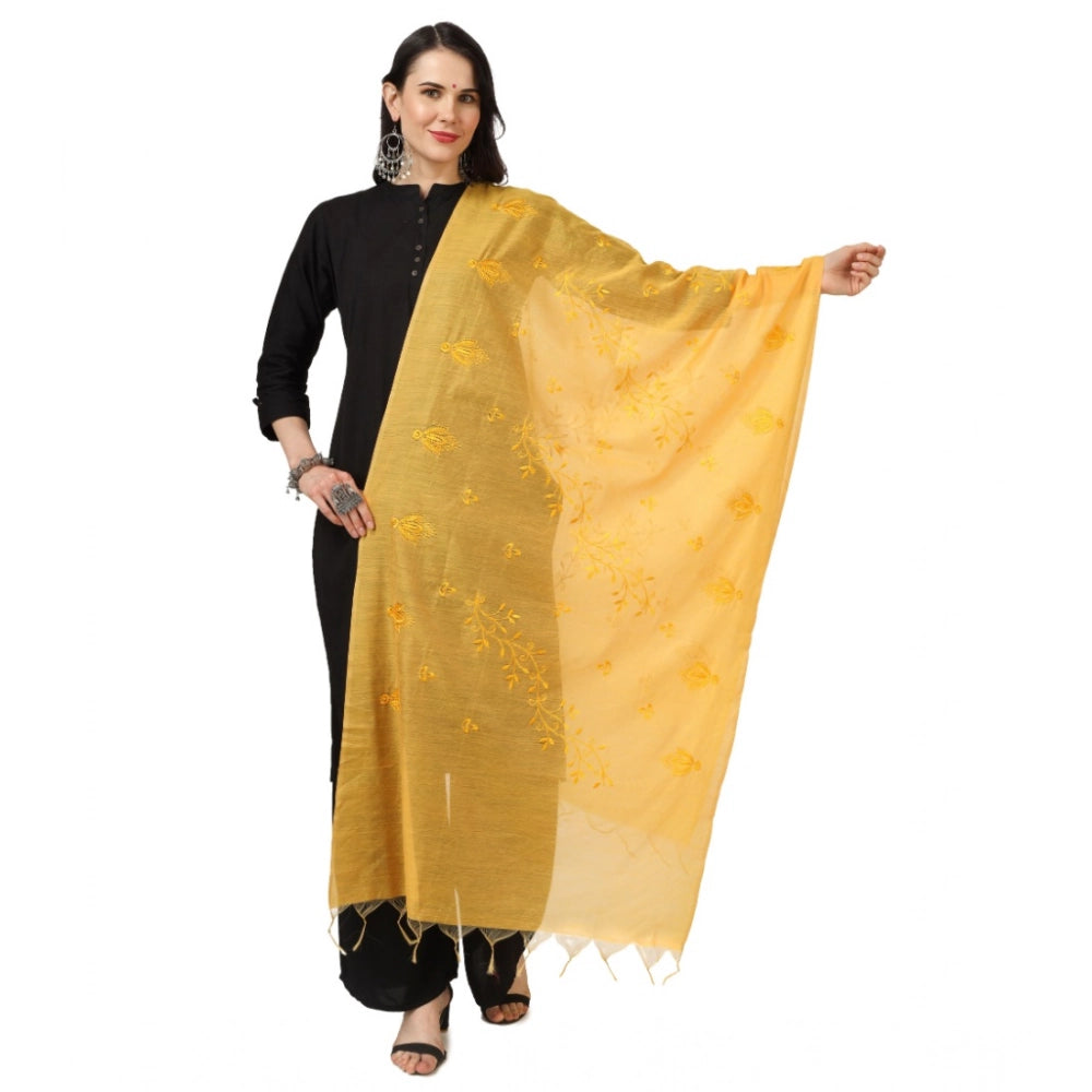 Women's Cotton Embroidered Dupatta (Yellow, Length:  2.25 to 2.50 Mtr)