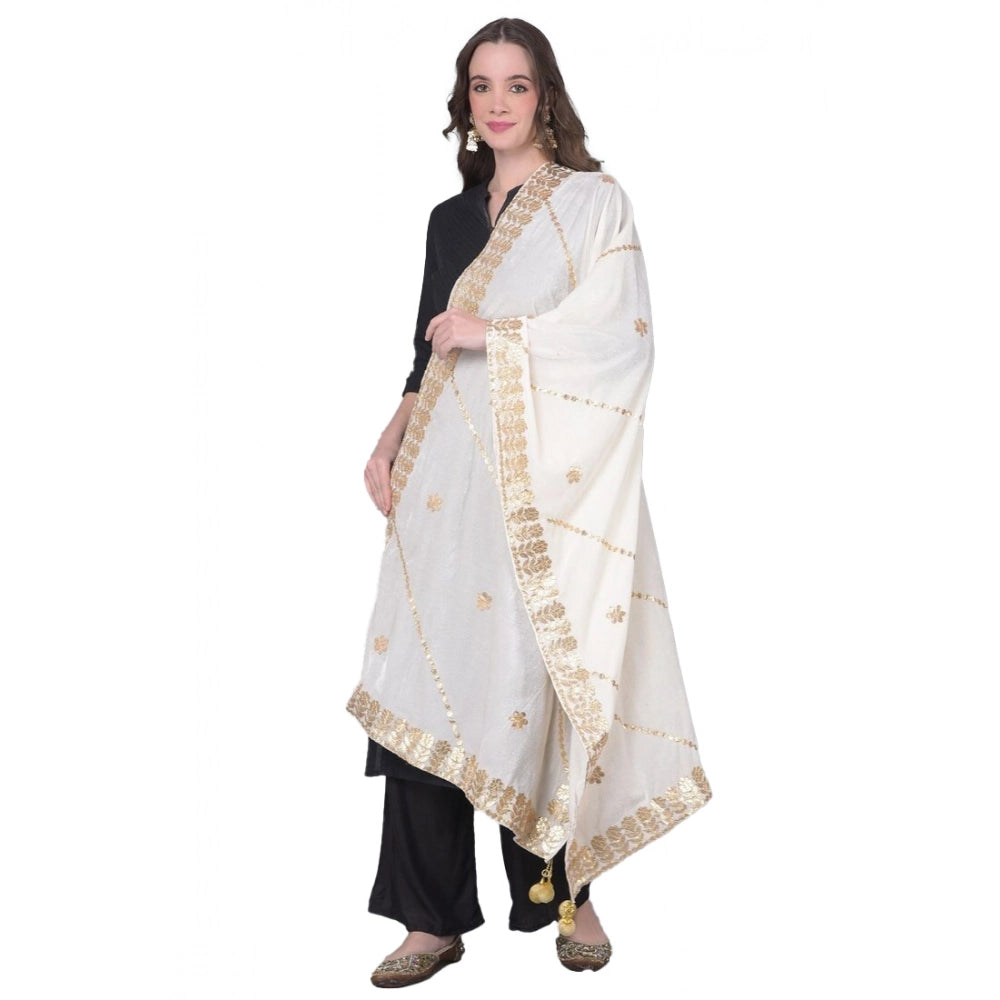 Women's Velvet Gotta Patti Dupatta (White, Length:  2.25 to 2.50 Mtr)