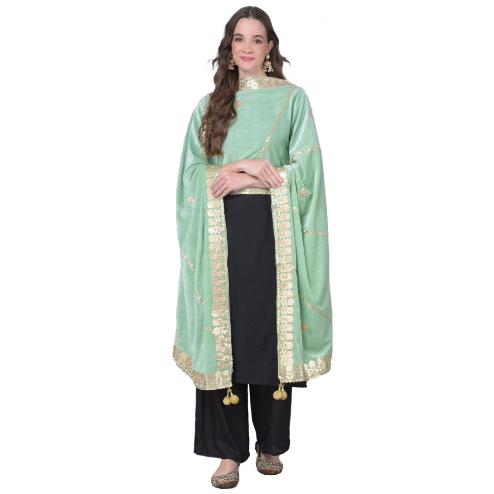 Women's Velvet Gotta Patti Dupatta (Sea Green, Length:  2.25 to 2.50 Mtr)