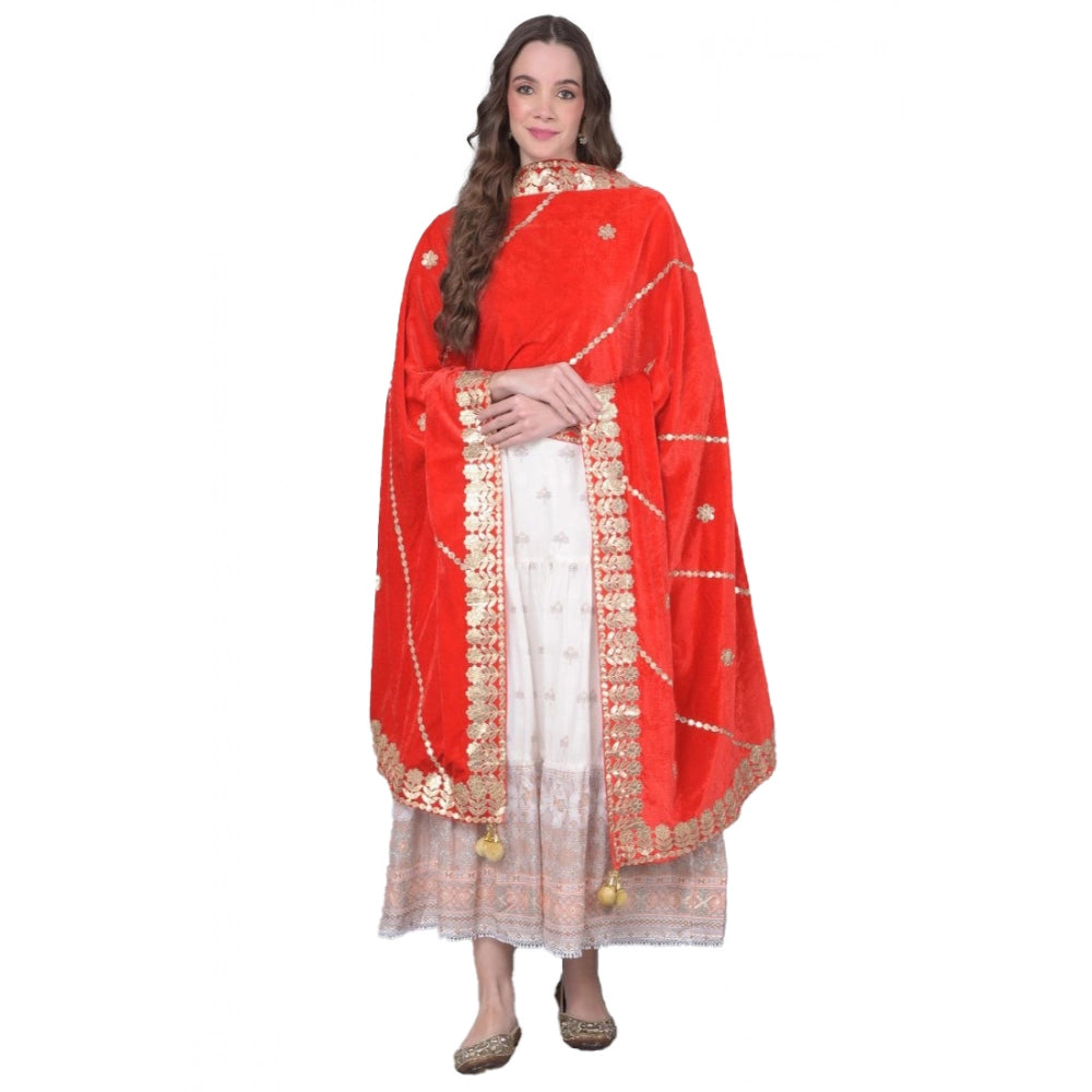 Women's Velvet Gotta Patti Dupatta (Red, Length:  2.25 to 2.50 Mtr)