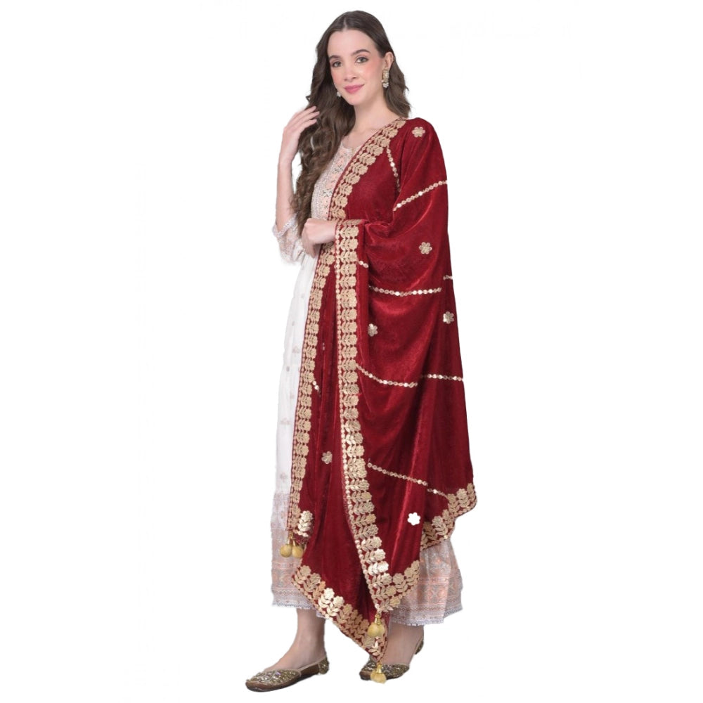 Women's Velvet Gotta Patti Dupatta (Maroon, Length:  2.25 to 2.50 Mtr)