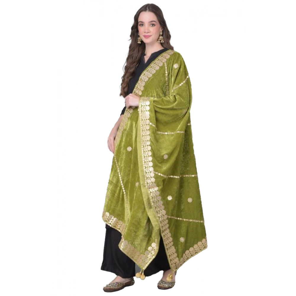 Women's Velvet Gotta Patti Dupatta (Olive, Length:  2.25 to 2.50 Mtr)