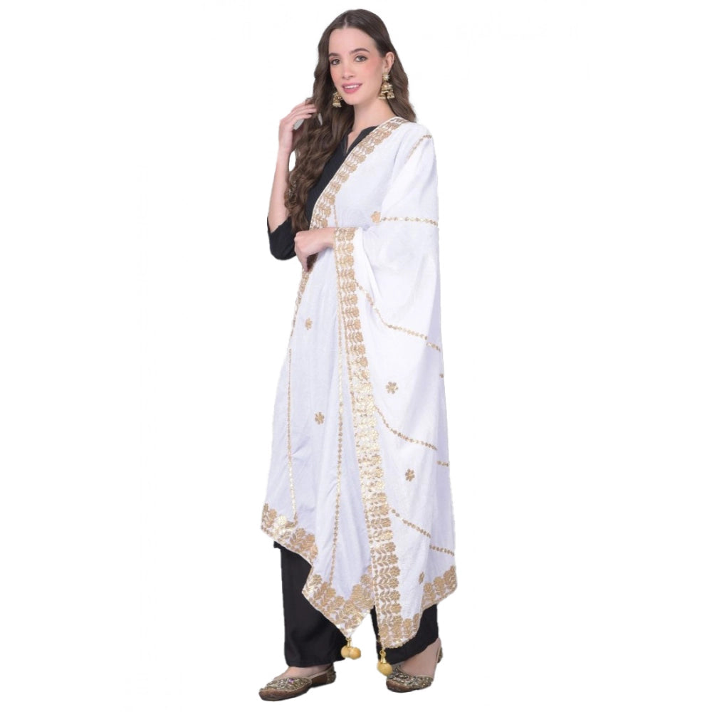 Women's Velvet Gotta Patti Dupatta (Off White, Length:  2.25 to 2.50 Mtr)