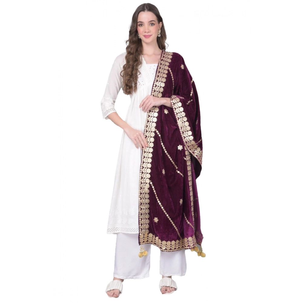 Women's Velvet Gotta Patti Dupatta (Wine, Length:  2.25 to 2.50 Mtr)