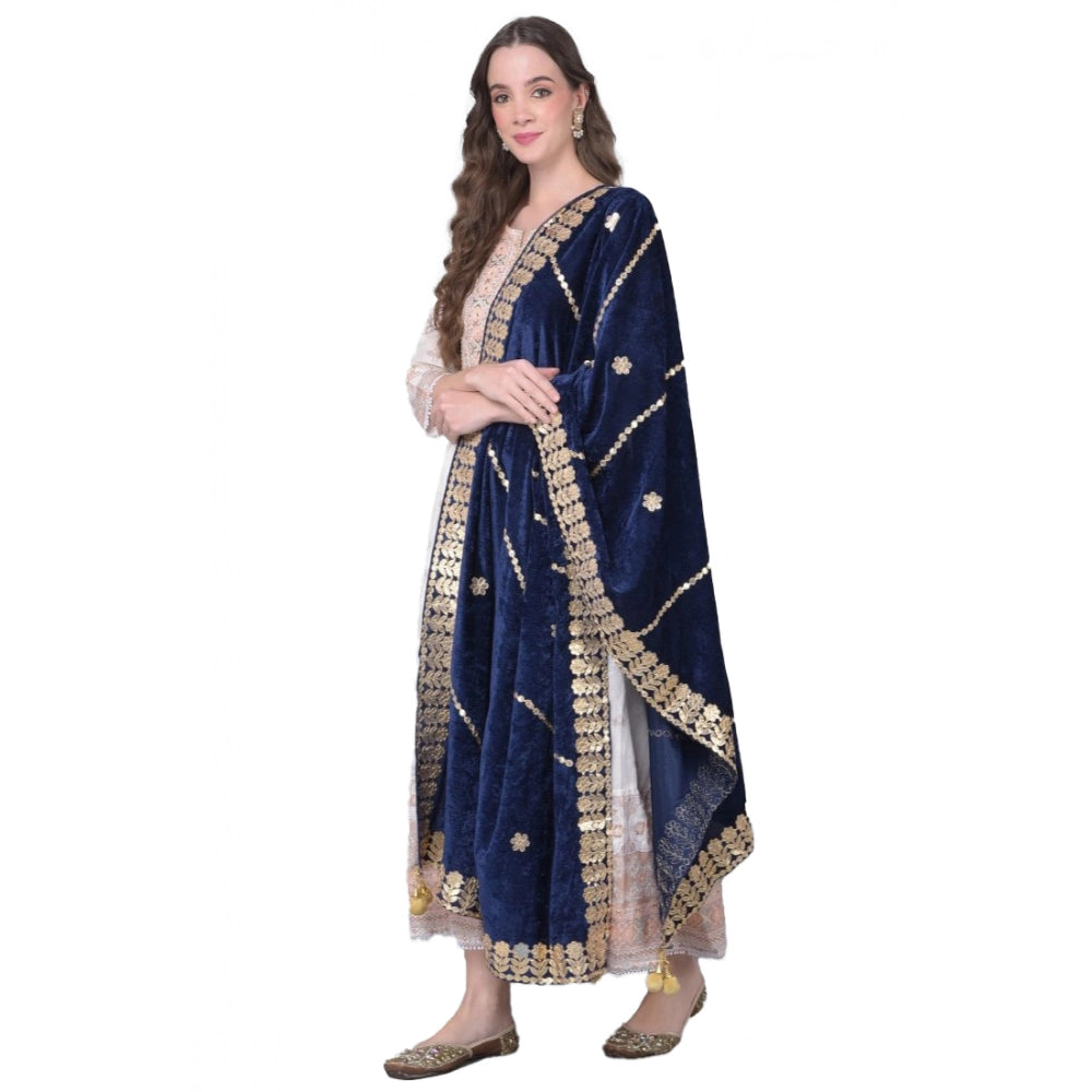 Women's Velvet Gotta Patti Dupatta (Navy, Length:  2.25 to 2.50 Mtr)