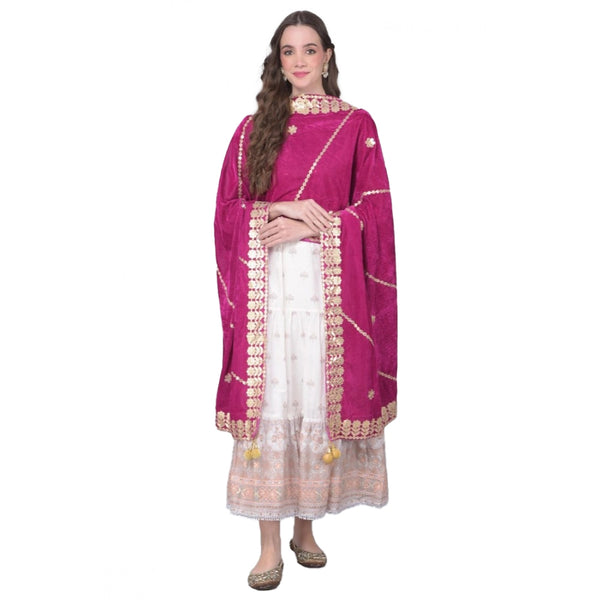 Women's Velvet Gotta Patti Dupatta (Purple, Length:  2.25 to 2.50 Mtr)
