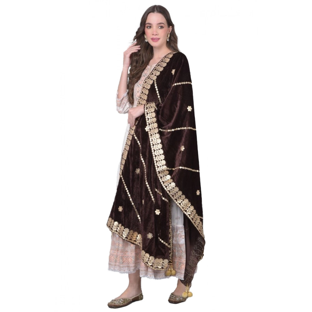 Women's Velvet Gotta Patti Dupatta (Brown, Length:  2.25 to 2.50 Mtr)