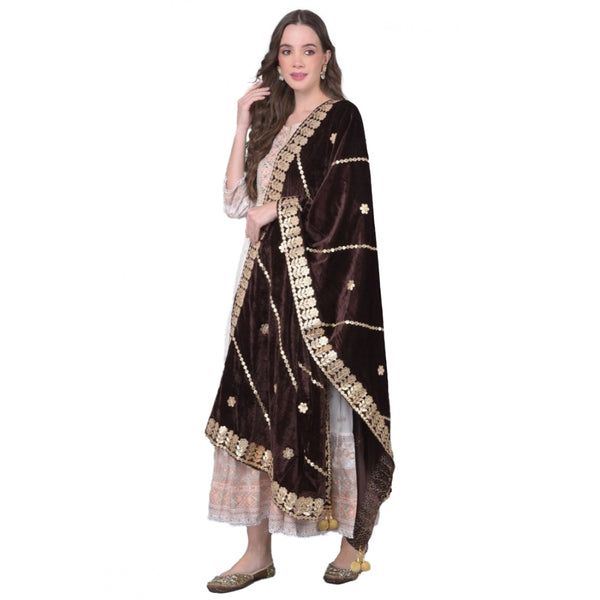 Women's Velvet Gotta Patti Dupatta (Brown, Length:  2.25 to 2.50 Mtr)