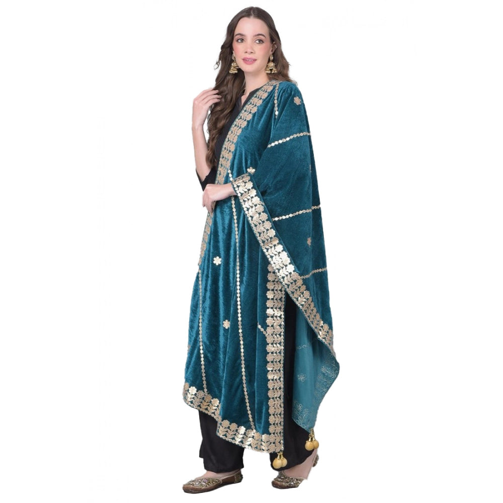 Women's Velvet Gotta Patti Dupatta (Teal, Length:  2.25 to 2.50 Mtr)