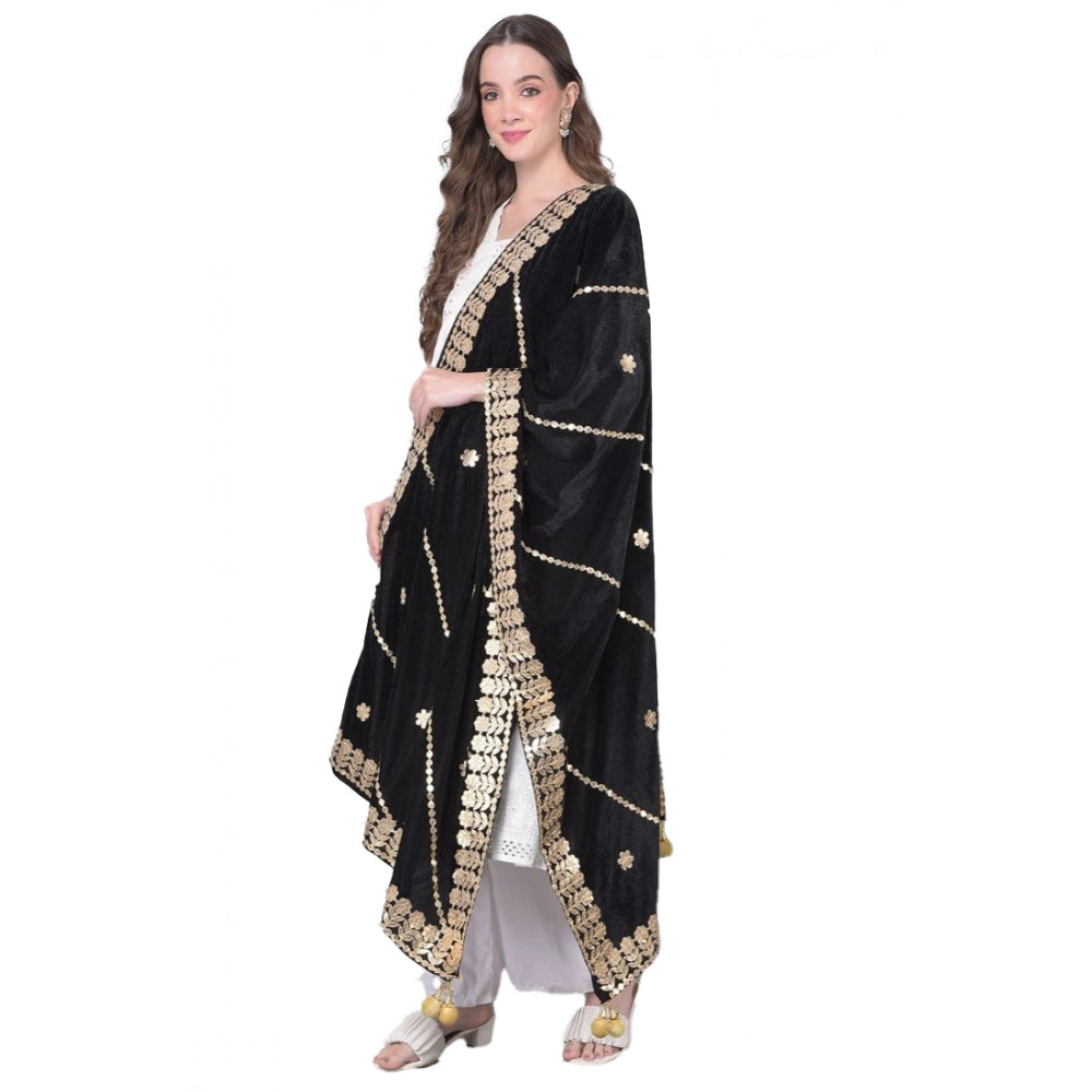 Women's Velvet Gotta Patti Dupatta (Black, Length:  2.25 to 2.50 Mtr)
