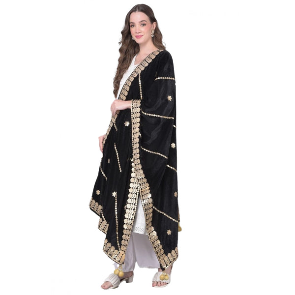 Women's Velvet Gotta Patti Dupatta (Black, Length:  2.25 to 2.50 Mtr)