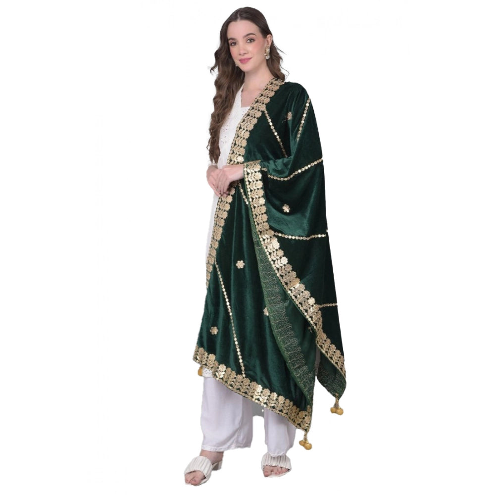 Women's Velvet Gotta Patti Dupatta (Green, Length:  2.25 to 2.50 Mtr)